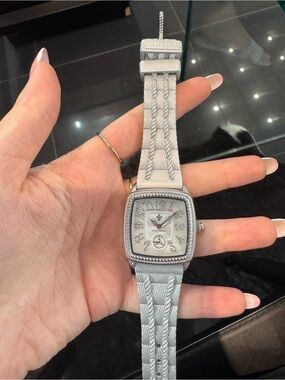 New Judith Ripka Stainless Steel Square Face Watch w/ silver Silicone Strap